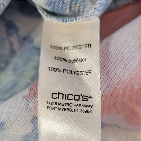 Chicos Women's Aqua Vine Print V-neck Short Sleeve Top - Picture 10 of 13